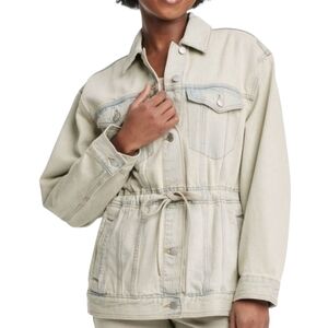 Universal Thread Women's XL Denim Jacket Drawstring Waist Snap Front Light Wash